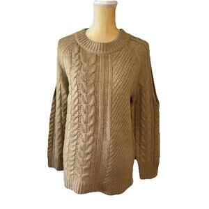 Bibi Light Brown Cable Knit Cold Shoulder Sweater Size M
